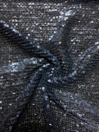 Showtime Fabric All Over Stitched Sequins Pleated Mesh- Navy Glitz SEQ60 NY