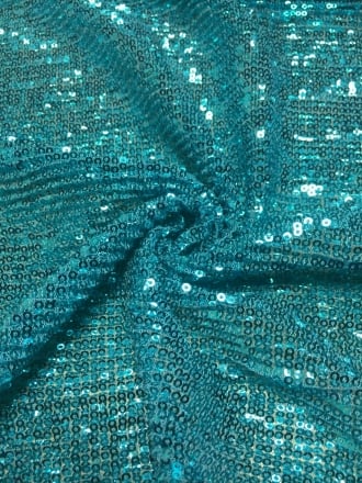 Showtime Fabric All Over Stitched Sequins Pleated Mesh- Turquoise Glitz SEQ60 TQ