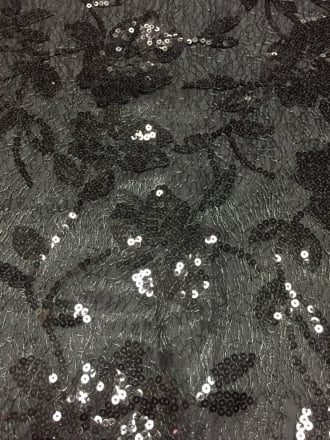 Showtime Fabric All Over Stitched Sequins Sheer- Floral Web Black SEQ61 BK