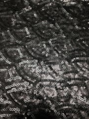 Showtime Fabric All Over Stitched Sequins Silk Touch- Petals Matt Black SEQ64 MTBK