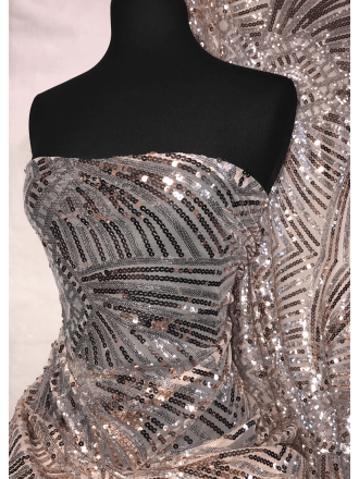 Showtime Sequins Dress/Dance Fabric- Nude & Silver Geometric SQ268 NDSLV