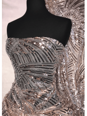 Showtime Sequins Dress/Dance Fabric- Nude & Silver Geometric SQ268 NDSLV
