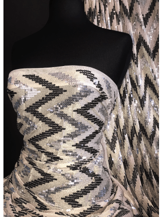 Showtime Sequins Dress/Dance Net Fabric- Nude Zig Zag SEQ73 ND