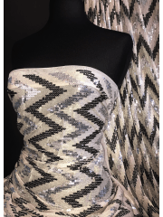Showtime Sequins Dress/Dance Net Fabric- Nude Zig Zag SEQ73 ND