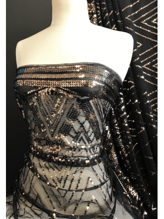 Showtime Sequins Dress/Dance Net Fabric- Zig Zag Shards SEQ75 BKCOP