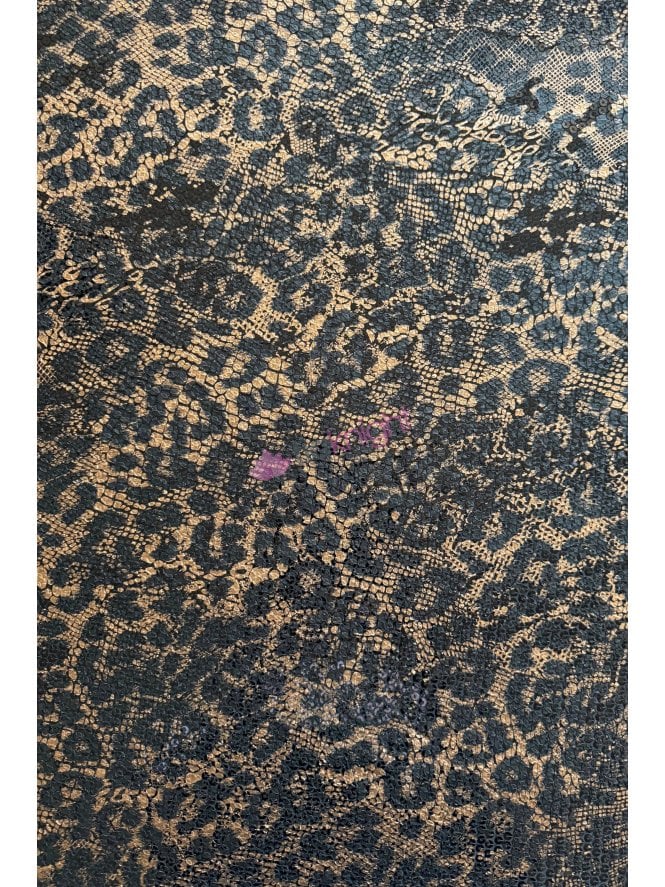 Showtime Sequins Stitched Foil Effect Heavy Dressmaking Fabric- Black/Copper Leopard