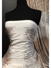 Showtime Sequins Stitched Fully Lined Stretchy Lycra Fabric- Rose Gold/White Ombre SQ417 PNWHT