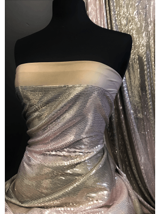 Showtime Sequins Stitched Fully Lined Stretchy Lycra Fabric- Tea Rose Ombre SQ417 TRS