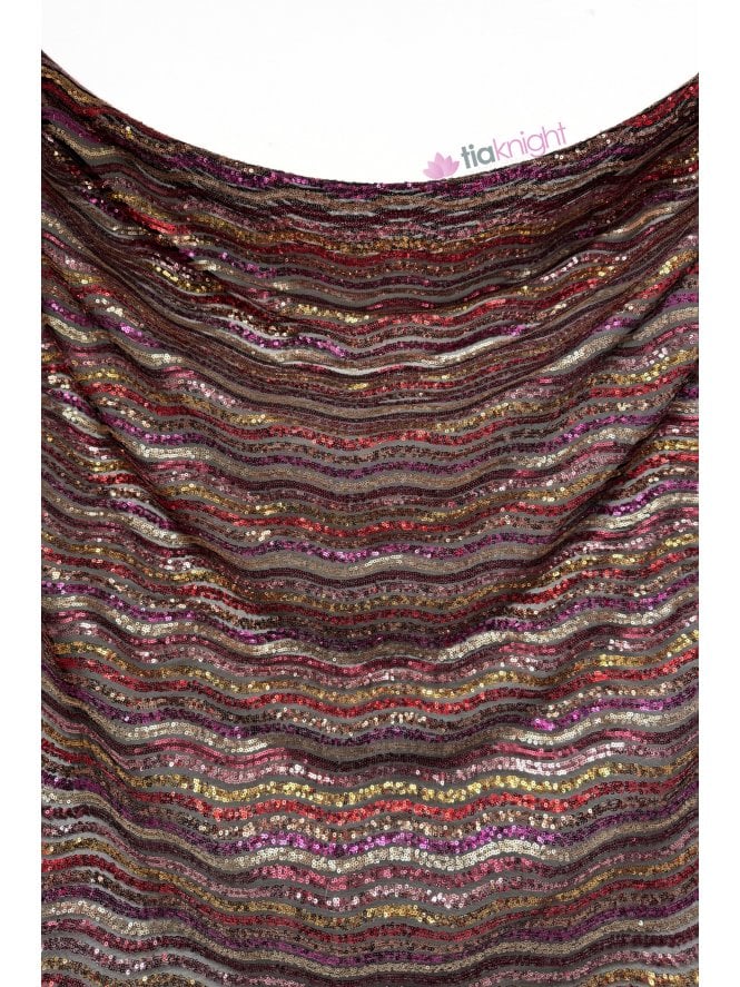 Showtime Stitched 3mm Sequins Mesh Fabric- Multi Zig-Zag SQ981 MLT