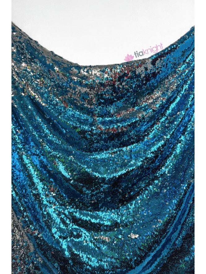 Showtime Stitched 4mm Reversible Sequins Satin Fabric- Turquoise SQ982 TQS