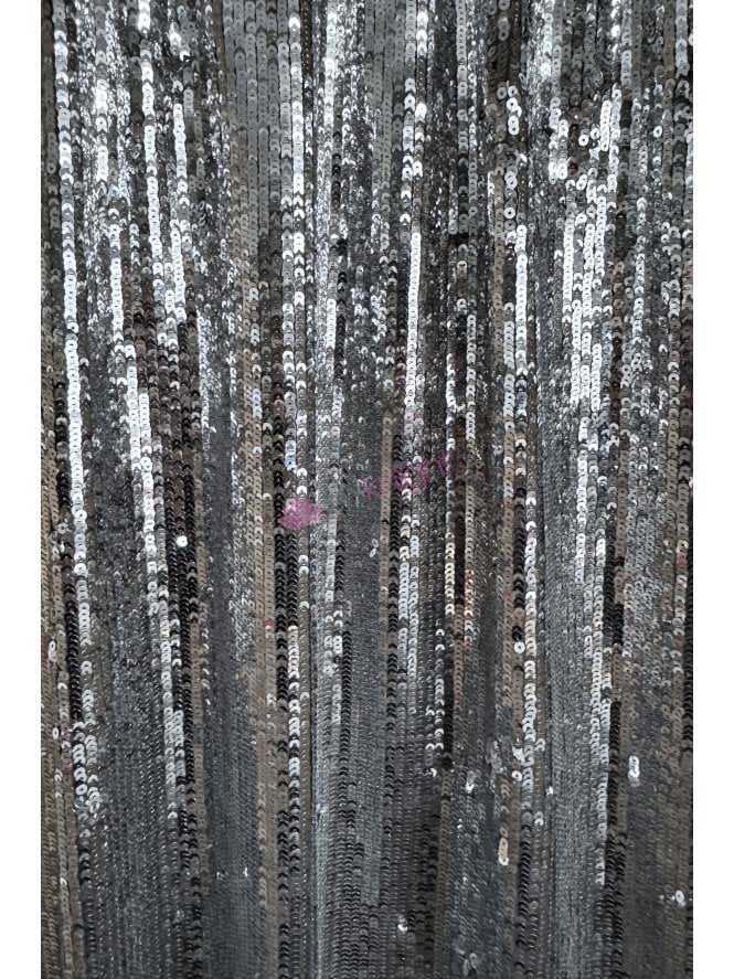 Showtime Stitched 4mm Sequins Fabric- Silver/Black SQ948 SLVBK