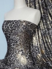 Silk Touch 4 Way Stretch Fabric- Grey/Gold Leopard Foil Q619 GRGLD
