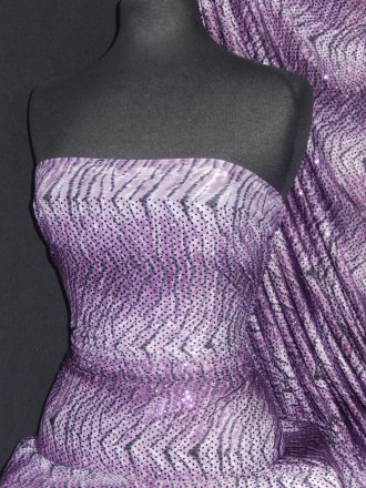 Silk Touch 4 Way Stretch Fabric- Purple Tiger Print Sequin SQ36 PPL