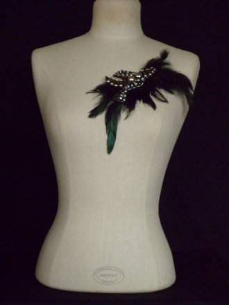 Silver Encrusted Feather Neck Piece- Black EM353 BK