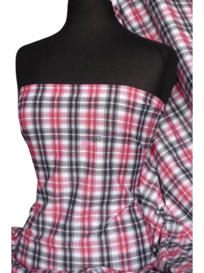 Single Jersey Knit 100% Light Cotton T-Shirt Fabric- Red/White/Black Tartan Q1245 RDBKWHT