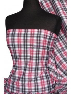 Single Jersey Knit 100% Light Cotton T-Shirt Fabric- Red/White/Black Tartan Q1245 RDBKWHT