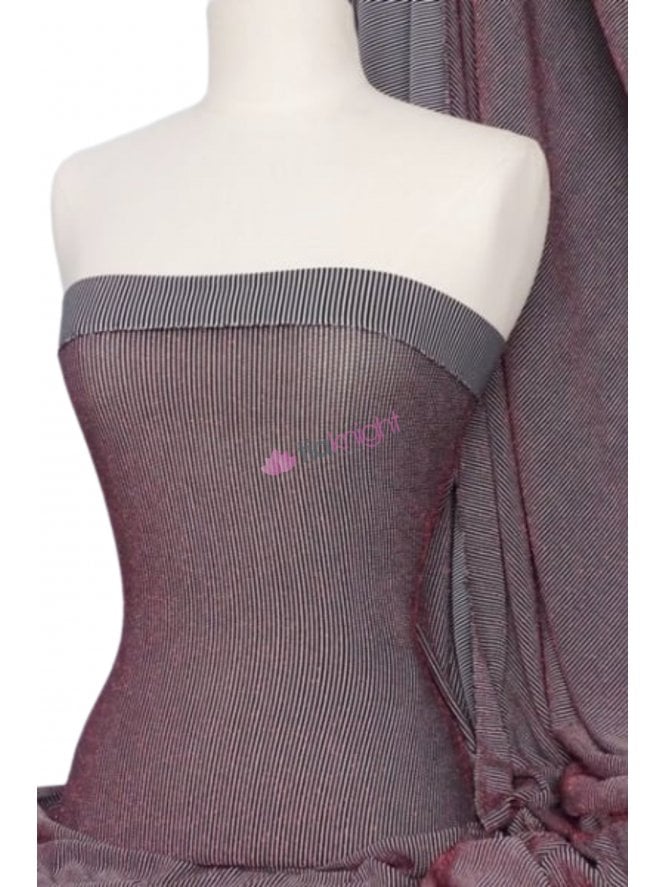 Slinky Glitter Stripe 4 Way Stretch Jersey Fabric (114 cms Width)- Red Q1149 BKRD