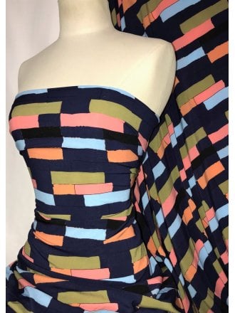 Smooth Touch Woven Blouse/Dress Fabric- 90's Abstract Navy/Multi SMT36 NYMLT