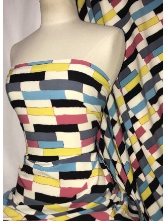 Smooth Touch Woven Blouse/Dress Fabric- 90's Abstract Yellow/Multi SMT36 YLMLT