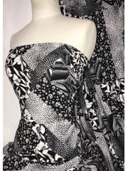 Smooth Touch Woven Blouse/Dress Fabric- Floral Collage SMT38 BKWHT