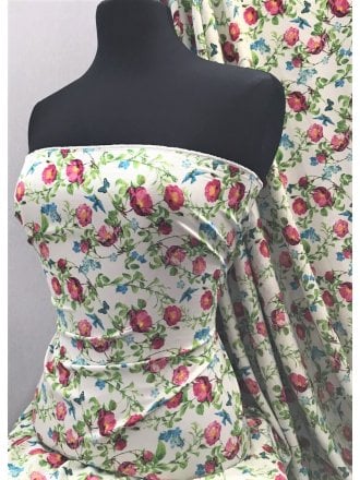 Smooth Touch Woven Blouse/Dress Fabric- Ivory Multi Florals SMT18 IVMLT