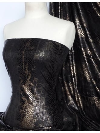 Snake Embossed Stretch Lycra Fabric- Black/Brown Q1157 BKBRN