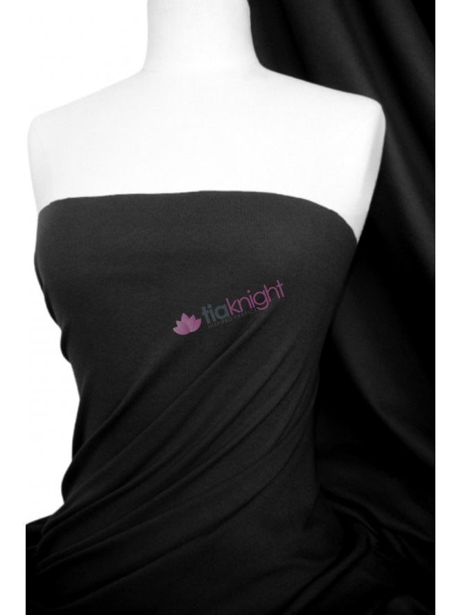 Soft Fine Rib 100% Cotton Knit Material - Black Q61 BK