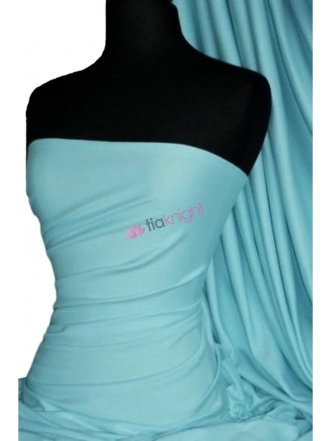 Soft Fine Rib 100% Cotton Knit Material - Duck Egg Blue Q61 DUBL