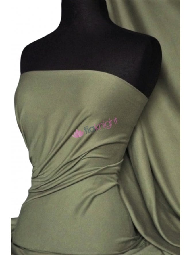 Soft Fine Rib 100% Cotton Knit Material- Olive Q61 OLV