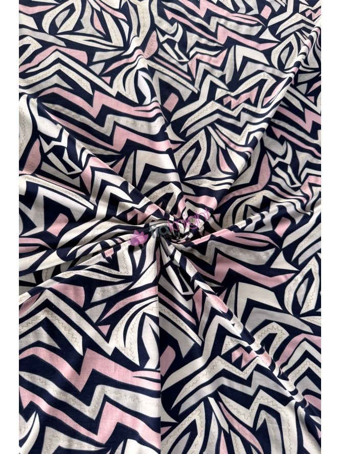 Soft Touch 4 Way Stretch Lycra Fabric- Psychedelic Zig-Zag SQ868 NYBPN