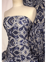 Soft Touch 4 Way Stretch Lycra Fabric- Tanzanite Blue Paisley SQ326 BLMLT