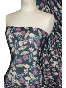Soft Touch Stretchy Fabric- Aubergine/Black Floral Q1327 AUBMLT
