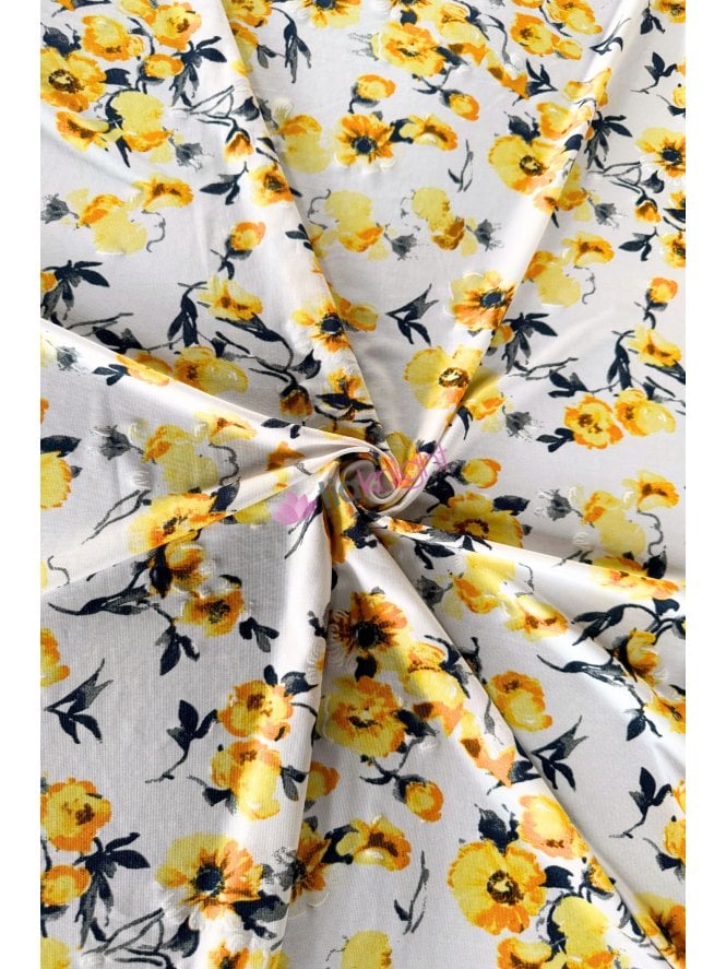 Soft Touch Stretchy Lycra Fabric- Yellow Daisies SQ870 IVYL