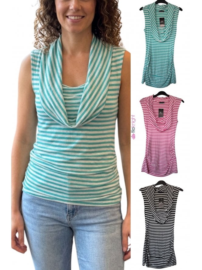 Striped Cowl Neck Sleeveless Long Top