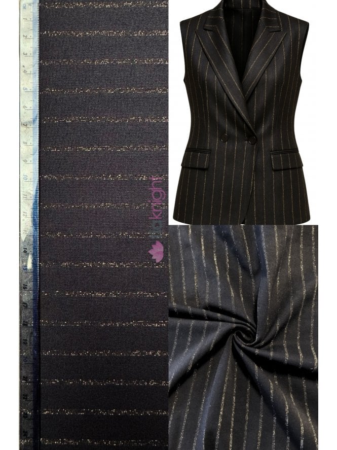 Subtle Shimmer Stripe 4 Way Stretch Fabric- Black/Gold SQ305 BK