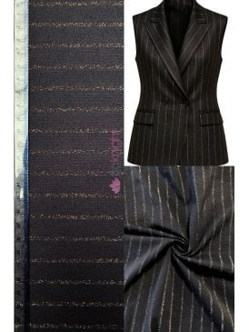 Subtle Shimmer Stripe 4 Way Stretch Fabric- Black/Gold SQ305 BK
