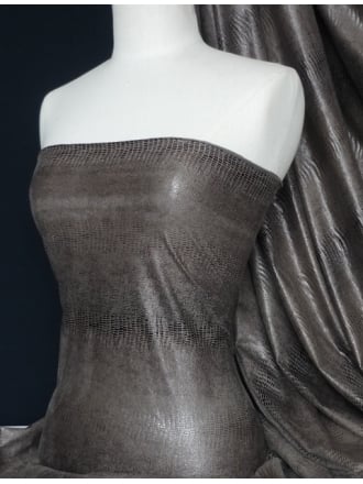 Suede Look Snake Embossed Stretch Fabric- Brown Q637 BR