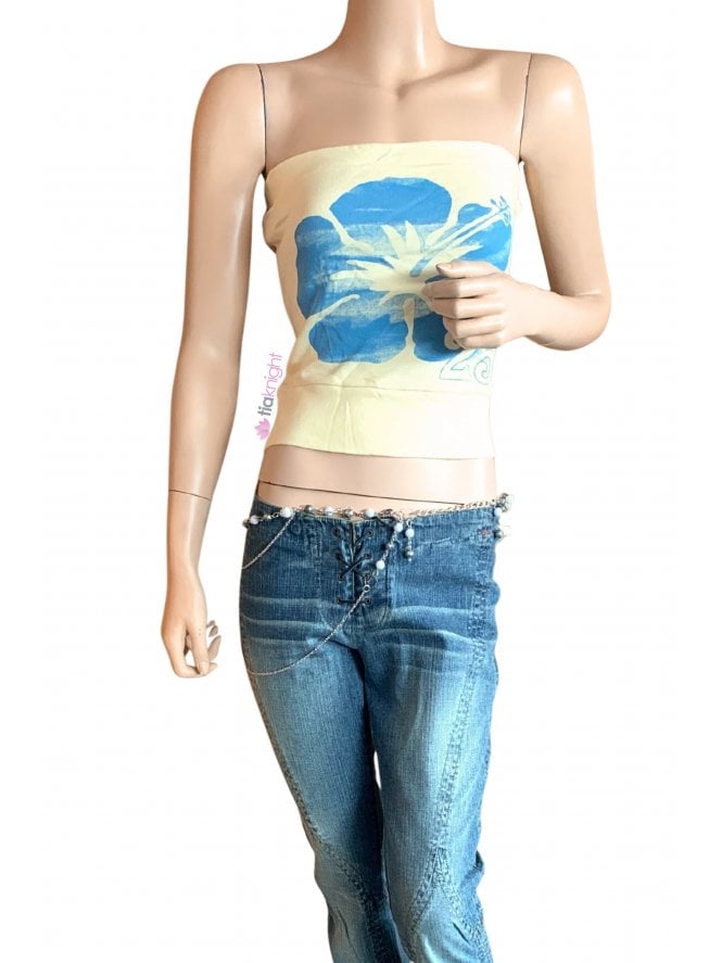 Summer Floral 100% Cotton Tube Crop Top- Lemon