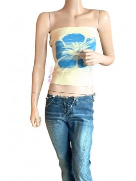 Summer Floral 100% Cotton Tube Crop Top- Lemon