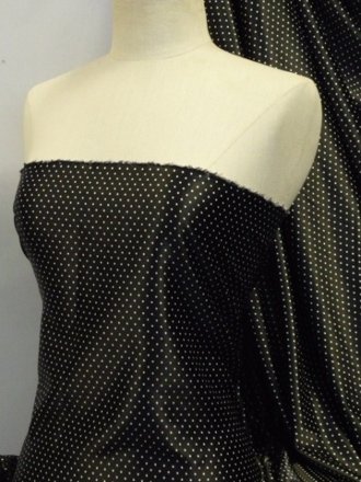 Super Soft Satin Fabric- Black Pin Spots Q831 BKWHT