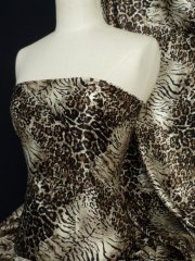 Super Soft Satin Non-Stretch Fabric- Brown Animal Q594 BR