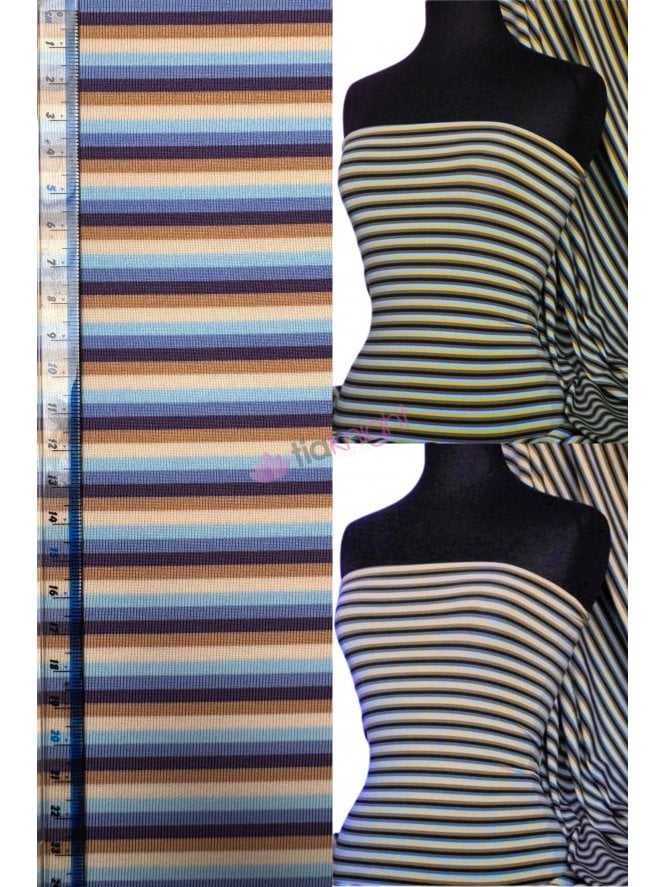 Supplex Sports 4 Way Stretch Lycra- Celeste Multi Horizontal Stripe Q1186