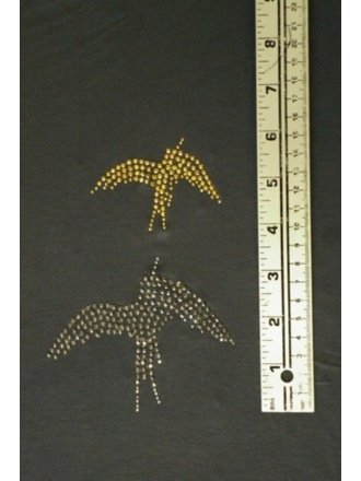 Two Gold/Grey Iron-On Rhinestud Birds