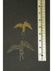 Two Gold/Grey Iron-On Rhinestud Birds