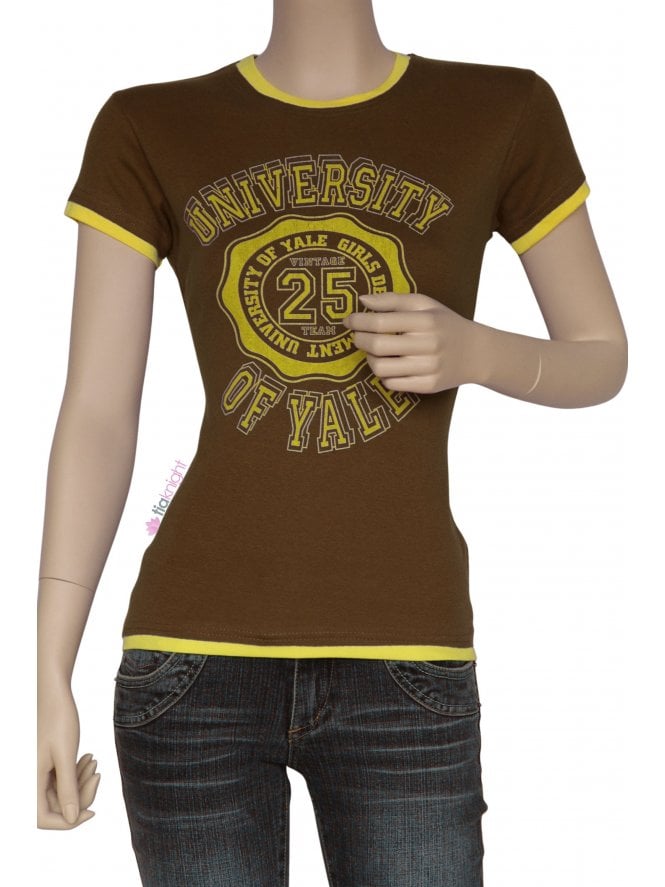 University Of Yale 100% Cotton Short Sleeve T-Shirt- Brown