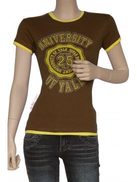 University Of Yale 100% Cotton Short Sleeve T-Shirt- Brown
