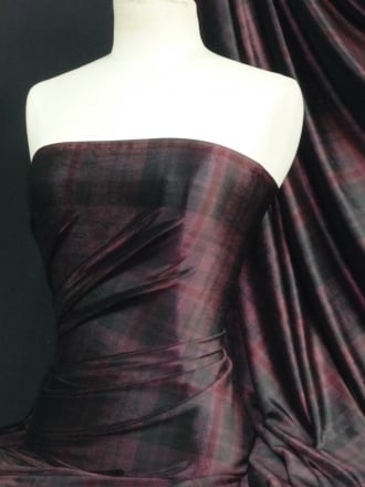 Velvet Spandex Fabric- Plum/Black Tartan Q979 PLMBK