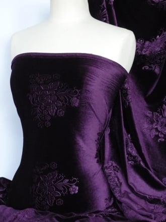 Velvet Spandex Fabric- Purple Embossed Q978 PPL