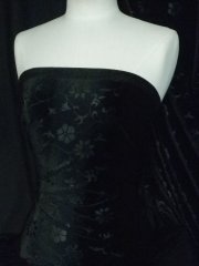 Velvet Spandex Stretch Fabric- Jet Black Flowers Q1287 BK