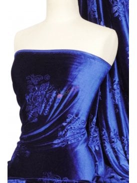 Velvet Spandex Stretch Fabric- Royal Blue Embossed Q978 RBL